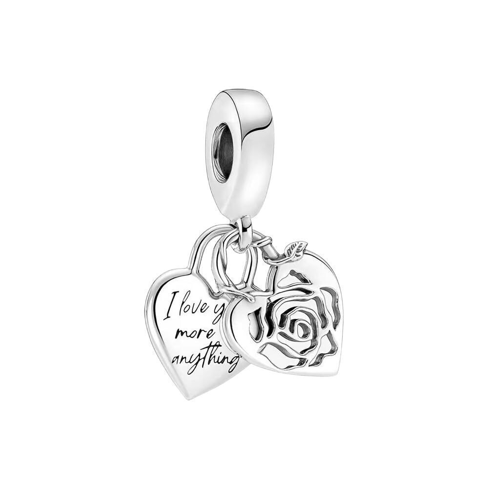 5237 Rose Heart Padlock Dangle Charmfor Pandora Bracelets, DIY Bead Pendant